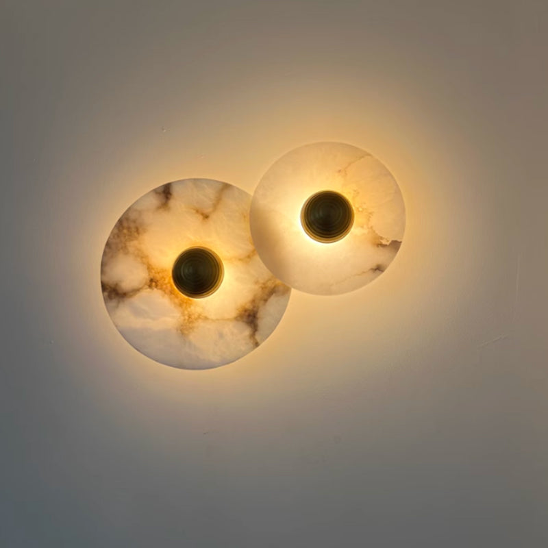 Nature Marble Round Wall Lamp With Metal Base