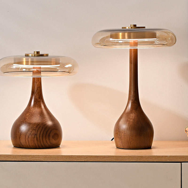 Modern Luxury Wood Table Lamp with Glass Lampshade