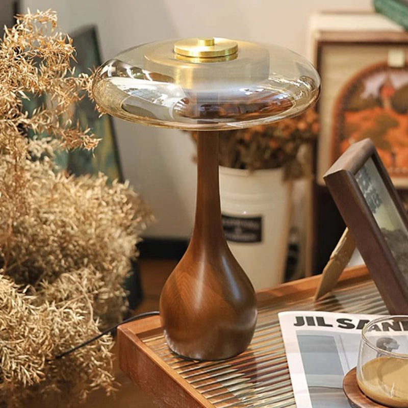 Modern Luxury Wood Table Lamp with Glass Lampshade