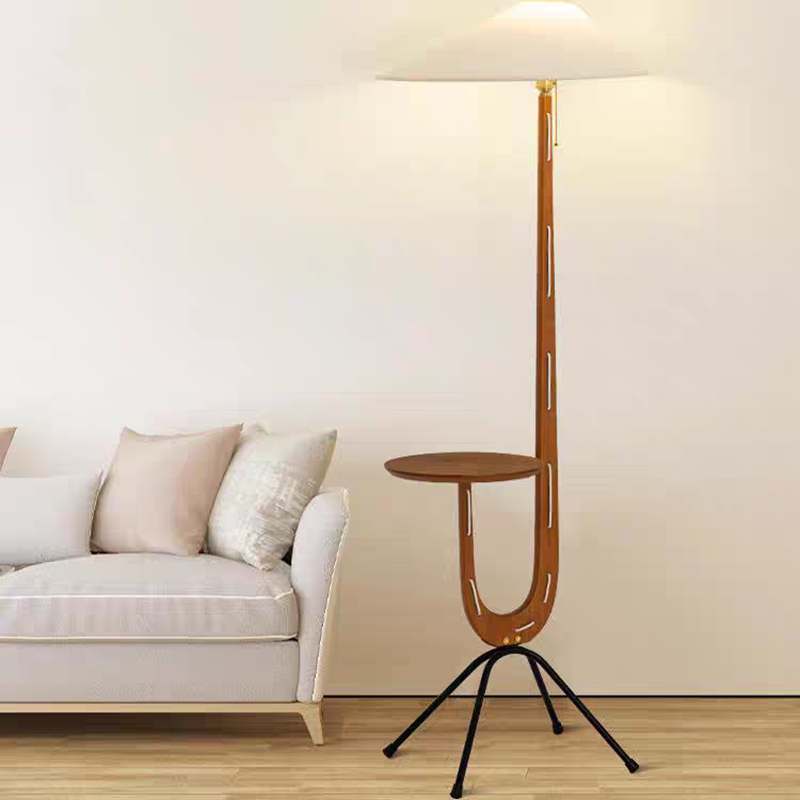 Solid Wood Floor Lamp with Fabric Lampshade Wood Table