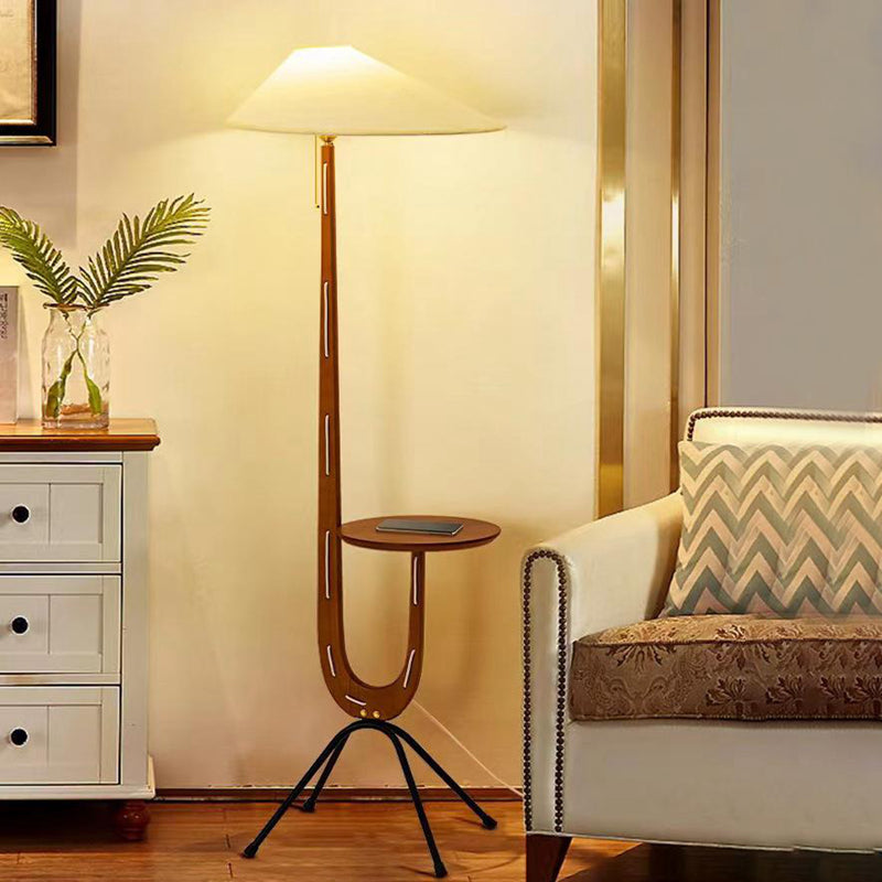 Solid Wood Floor Lamp with Fabric Lampshade Wood Table