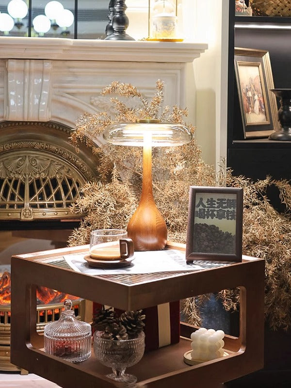 Modern Luxury Wood Table Lamp with Glass Lampshade