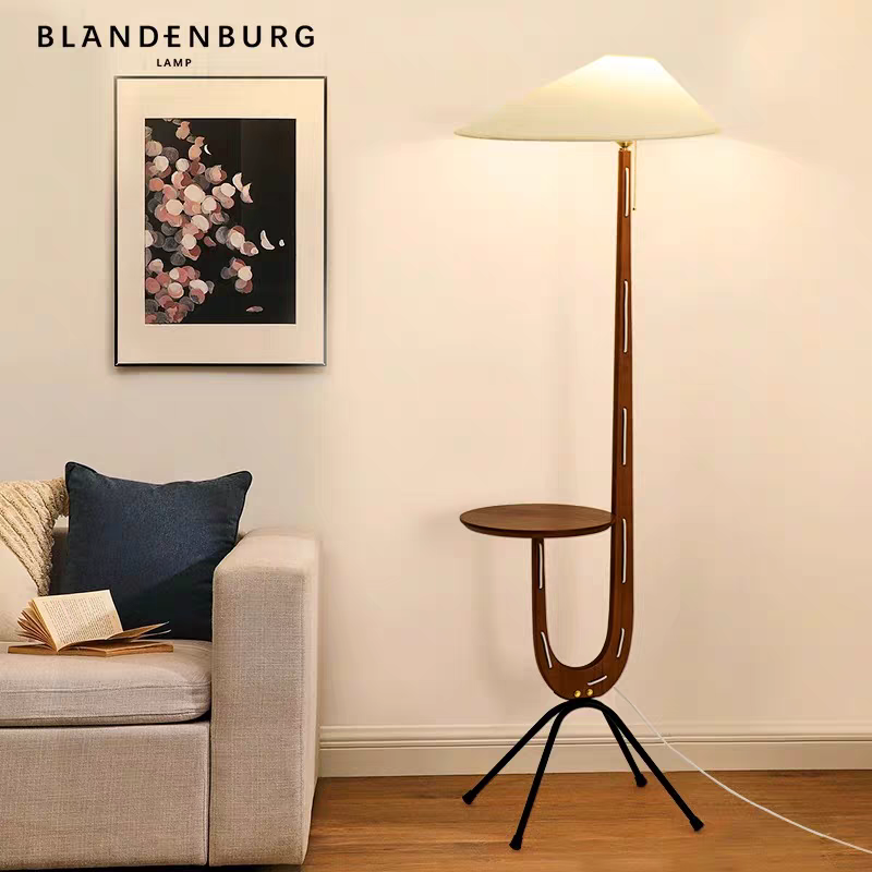 Solid Wood Floor Lamp with Fabric Lampshade Wood Table