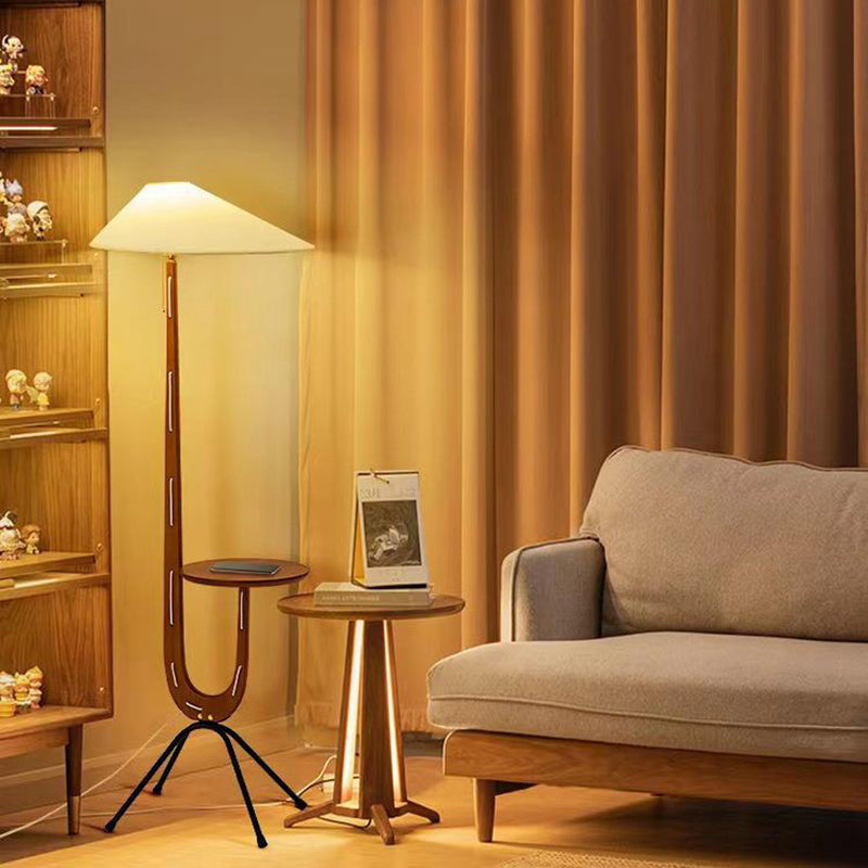 Solid Wood Floor Lamp with Fabric Lampshade Wood Table