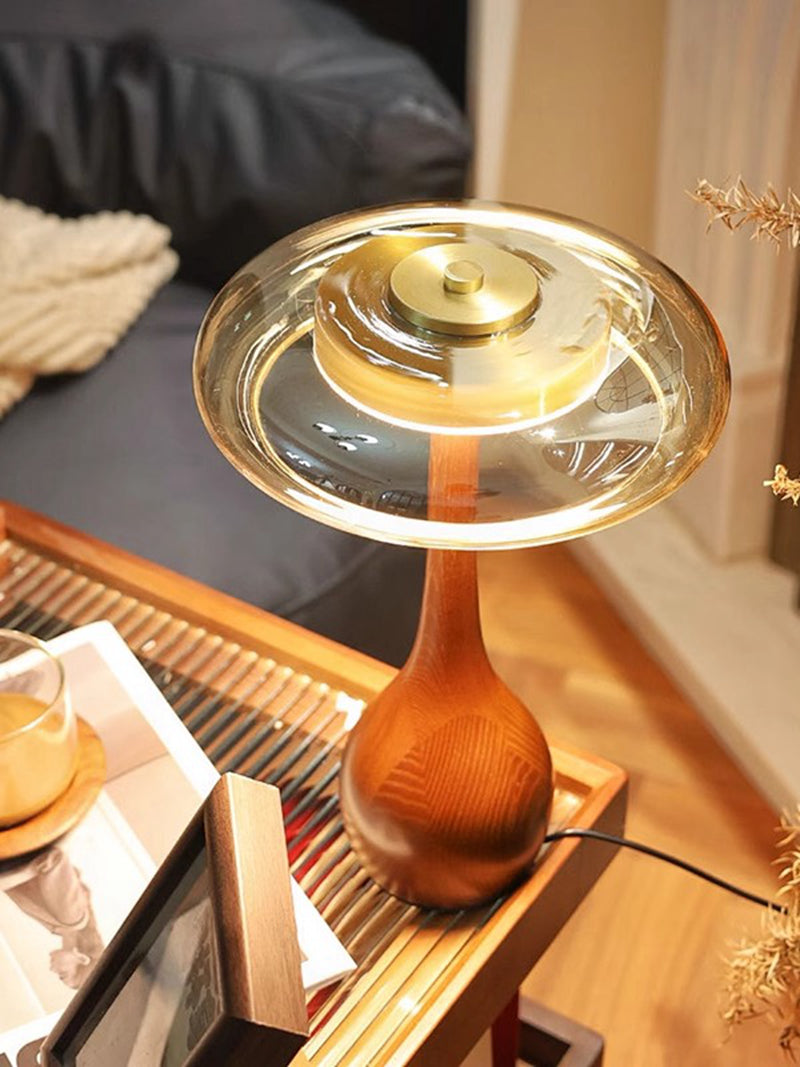 Modern Luxury Wood Table Lamp with Glass Lampshade
