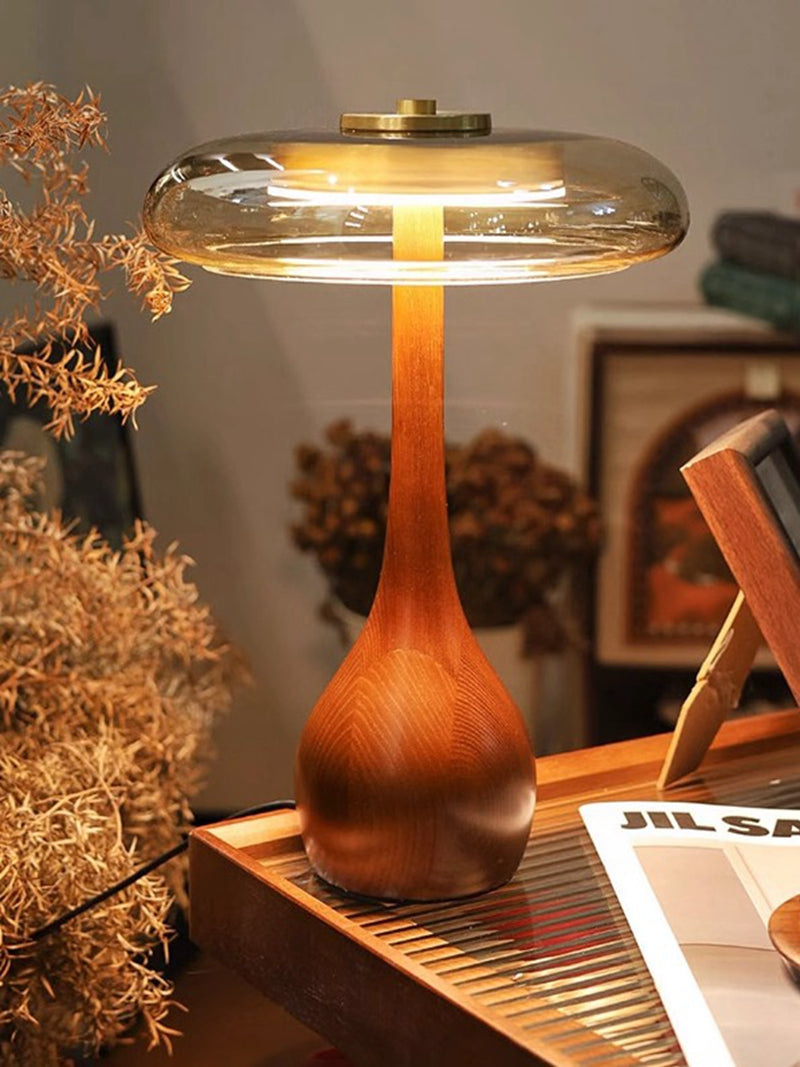 Modern Luxury Wood Table Lamp with Glass Lampshade