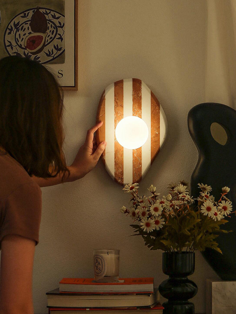 Tax Include Nature Marble Round Art Line Wall Lamp Black White Color