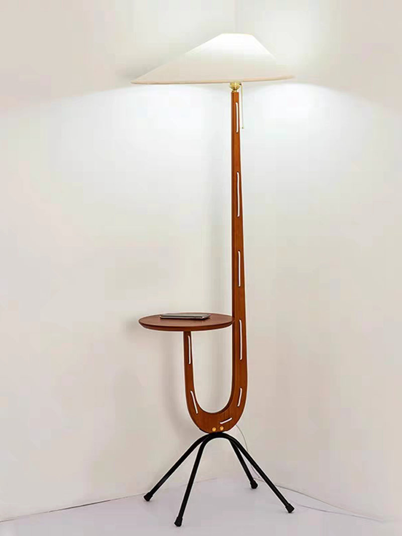 Solid Wood Floor Lamp with Fabric Lampshade Wood Table