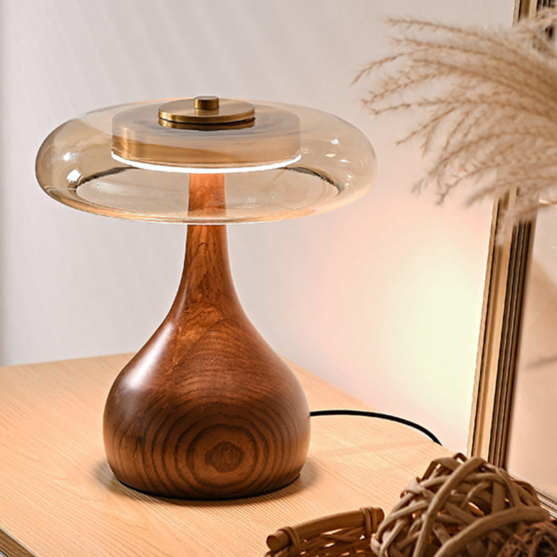Modern Luxury Wood Table Lamp with Glass Lampshade