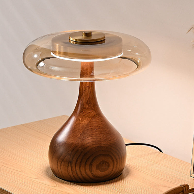 Modern Luxury Wood Table Lamp with Glass Lampshade