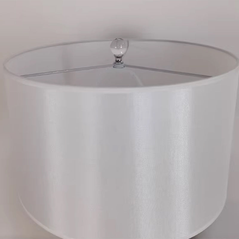 Geometric White Ceramic Table Lamp with Button Switch and Fabric Lamp Shade Warm white LED Bulb