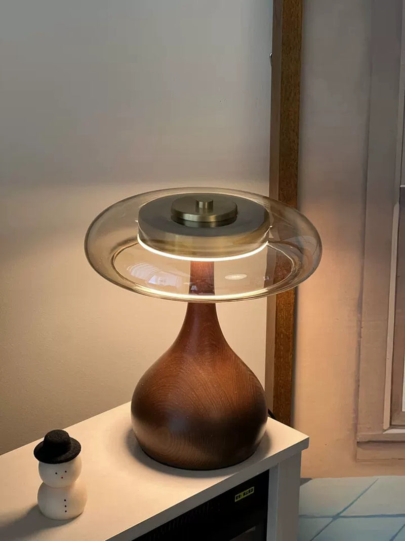 Modern Luxury Wood Table Lamp with Glass Lampshade
