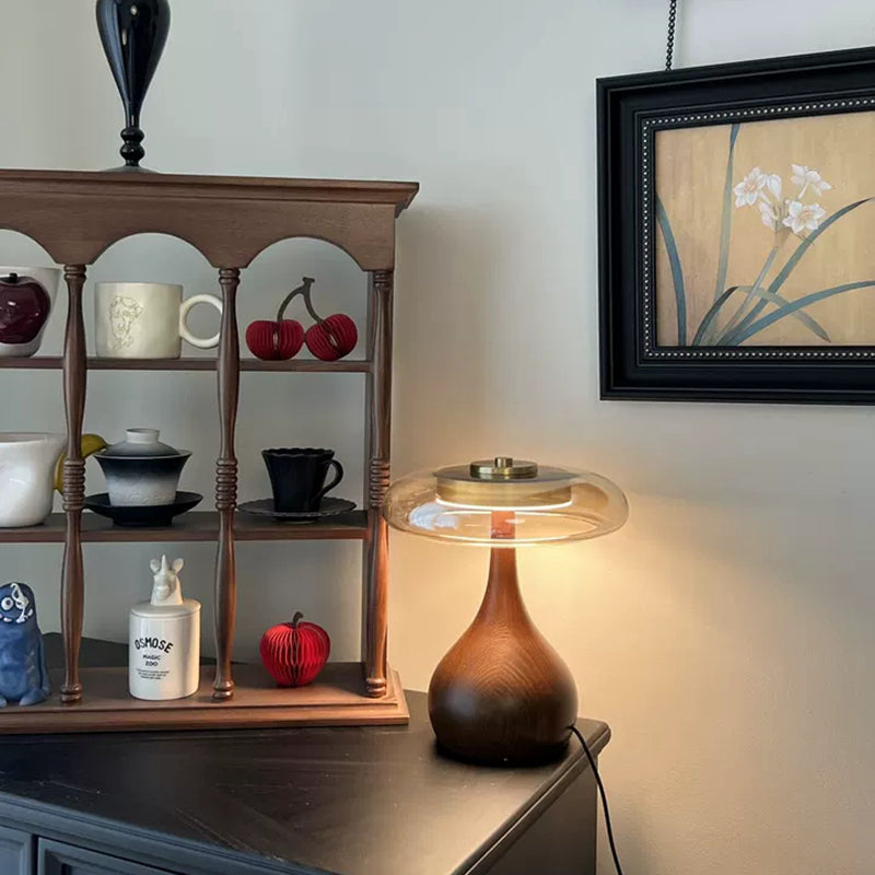 Modern Luxury Wood Table Lamp with Glass Lampshade