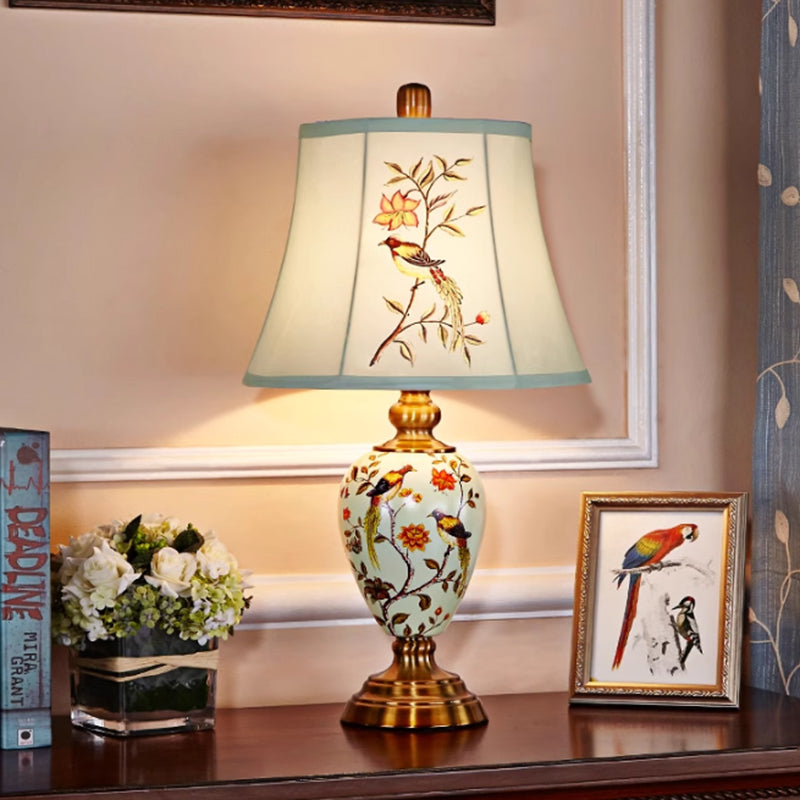 Country Flower&Bird Ceramic Desk Lamp Bedroom Living Room Sofa Lamp Pastoral Retro Bedside Lamp