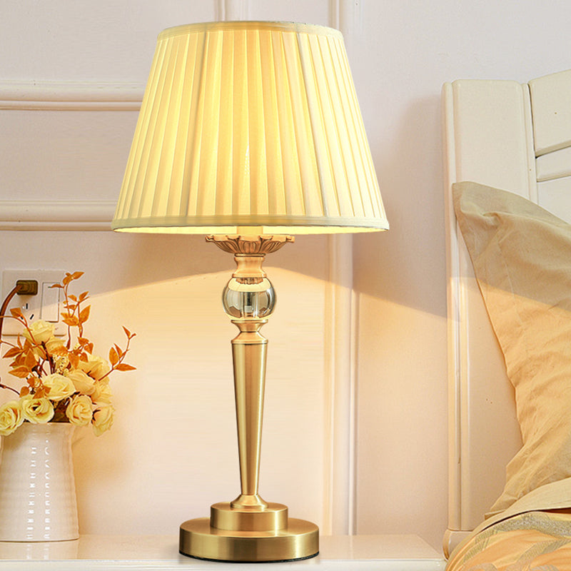 Modern Table Lamp Gold Brass Body and Fabric Lampshade for Bedroom Living Room Home Lighting Fixtures