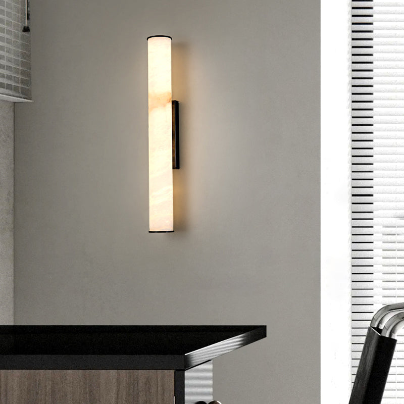 Natural Marble Wall Lamp Copper Cylindrical Stone Brass Sconce For Parlor Bedroom Dining Room Aisle