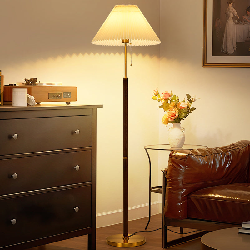 Classical Column Solid Wooden 59" Floor Lamp With Fold Fabric Lampshade