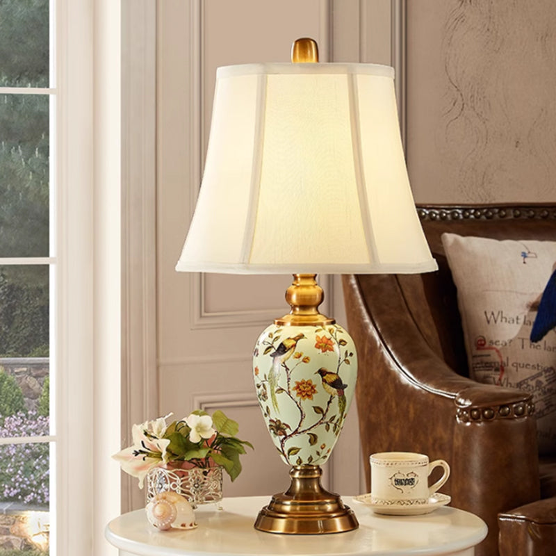 Country Flower&Bird Ceramic Desk Lamp Bedroom Living Room Sofa Lamp Pastoral Retro Bedside Lamp