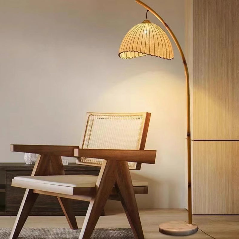 Middle Ancient Style bamboo Joint Floor Lamp With Beige Linen Lampshade