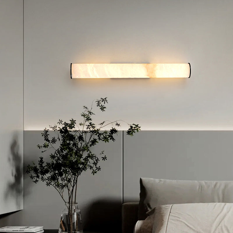 Natural Marble Wall Lamp Copper Cylindrical Stone Brass Sconce For Parlor Bedroom Dining Room Aisle