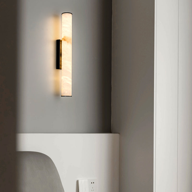 Natural Marble Wall Lamp Copper Cylindrical Stone Brass Sconce For Parlor Bedroom Dining Room Aisle