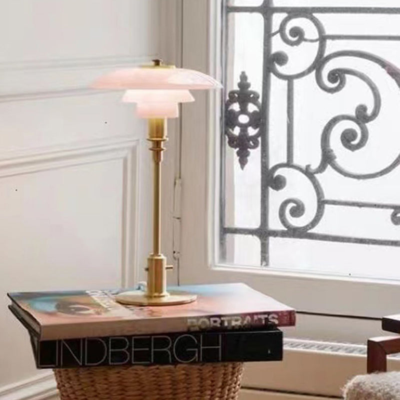 Classic Pink Glass Table Lamp With Metal Base