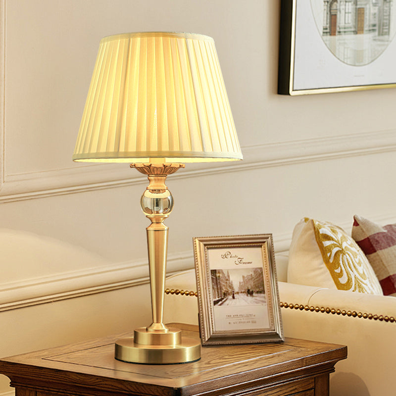 Modern Table Lamp Gold Brass Body and Fabric Lampshade for Bedroom Living Room Home Lighting Fixtures