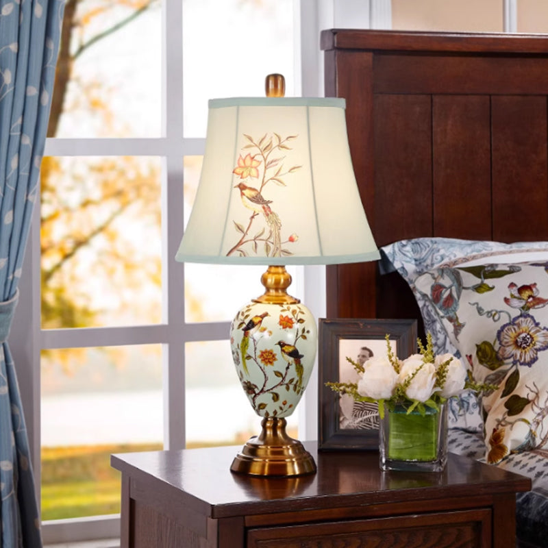 Country Flower&Bird Ceramic Desk Lamp Bedroom Living Room Sofa Lamp Pastoral Retro Bedside Lamp