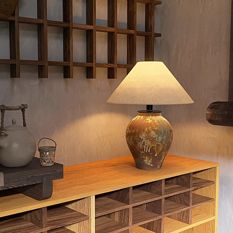 Oversized Ceramic Table Lamp Wabi Sabi Style Decorative Desk Lamp Bedroom Bedside Lamp