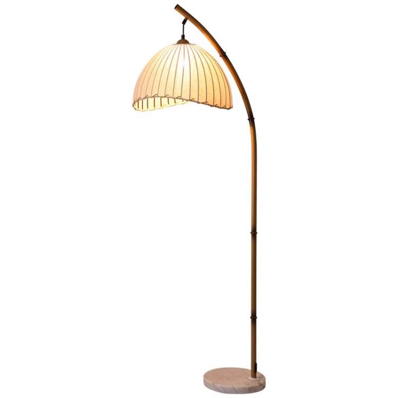 Middle Ancient Style bamboo Joint Floor Lamp With Beige Linen Lampshade