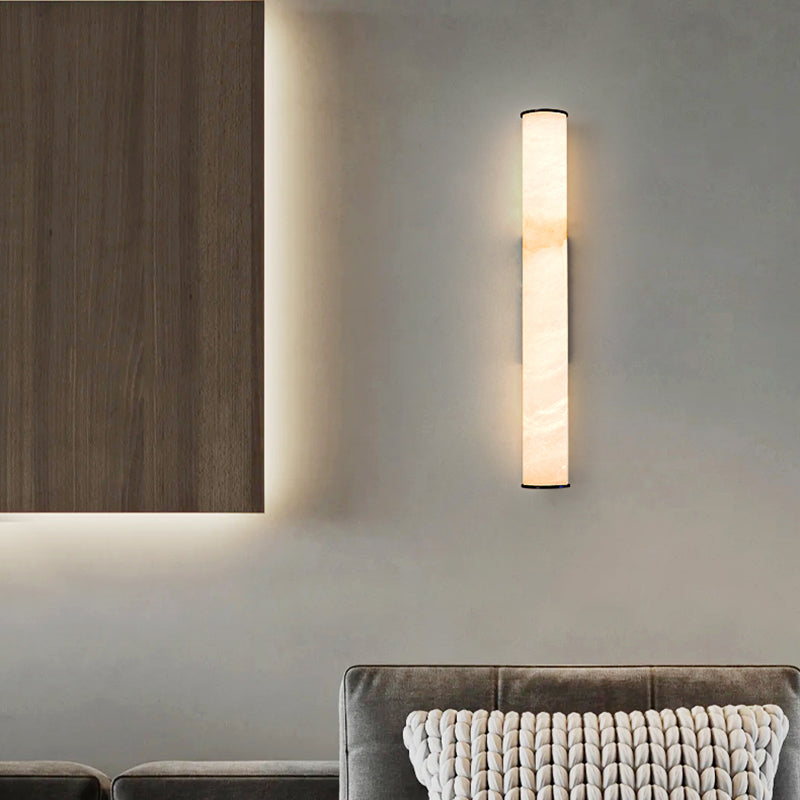 Natural Marble Wall Lamp Copper Cylindrical Stone Brass Sconce For Parlor Bedroom Dining Room Aisle