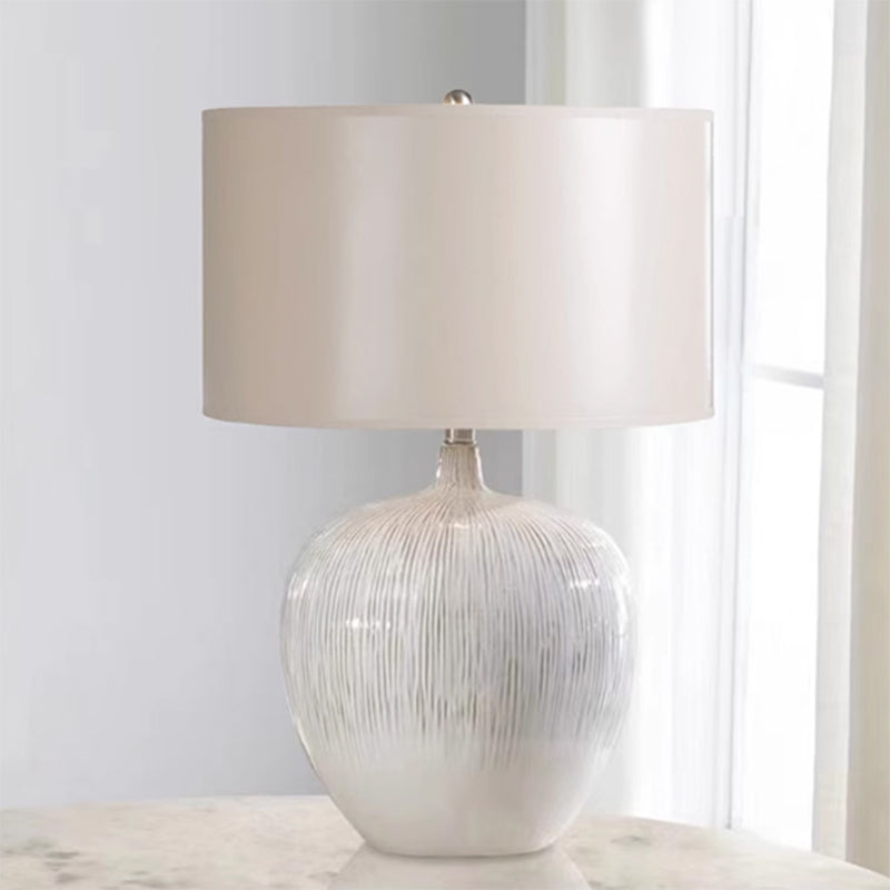 Residential Use Contemporary Ceramic & Downward Textured Fabric Plug-in Lighting Standard Table Lamp