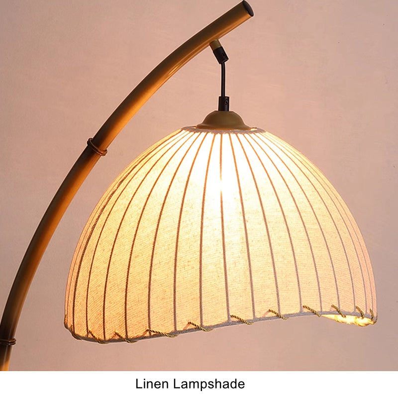 Middle Ancient Style bamboo Joint Floor Lamp With Beige Linen Lampshade