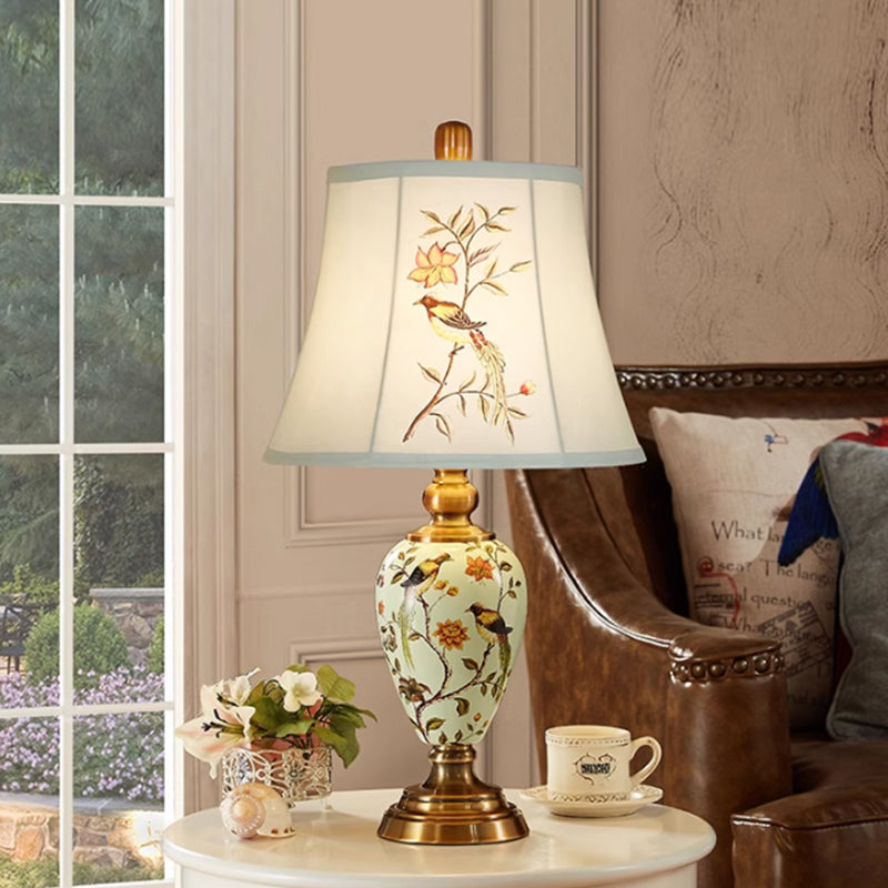 Country Flower&Bird Ceramic Desk Lamp Bedroom Living Room Sofa Lamp Pastoral Retro Bedside Lamp