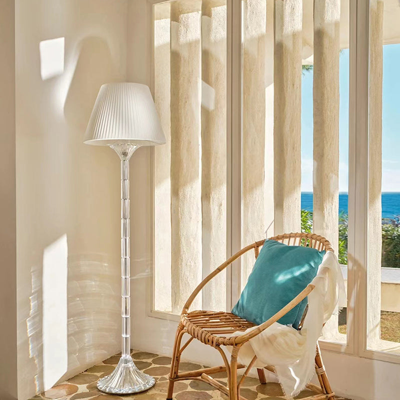 Designer Column Crystal 63" Floor Lamp With White Fabric Lampshade