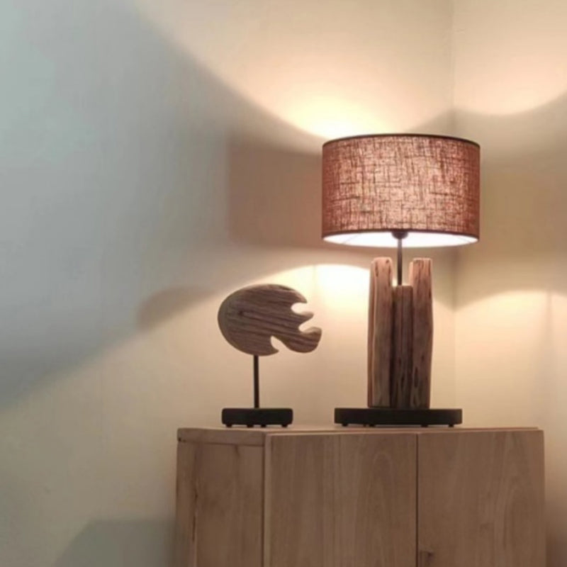 Retro Wooden Table Lamp With Linen Shade Bedroom Bedside Loft Wood Desk Lamp Beside Sofa Elegant Vintage Design