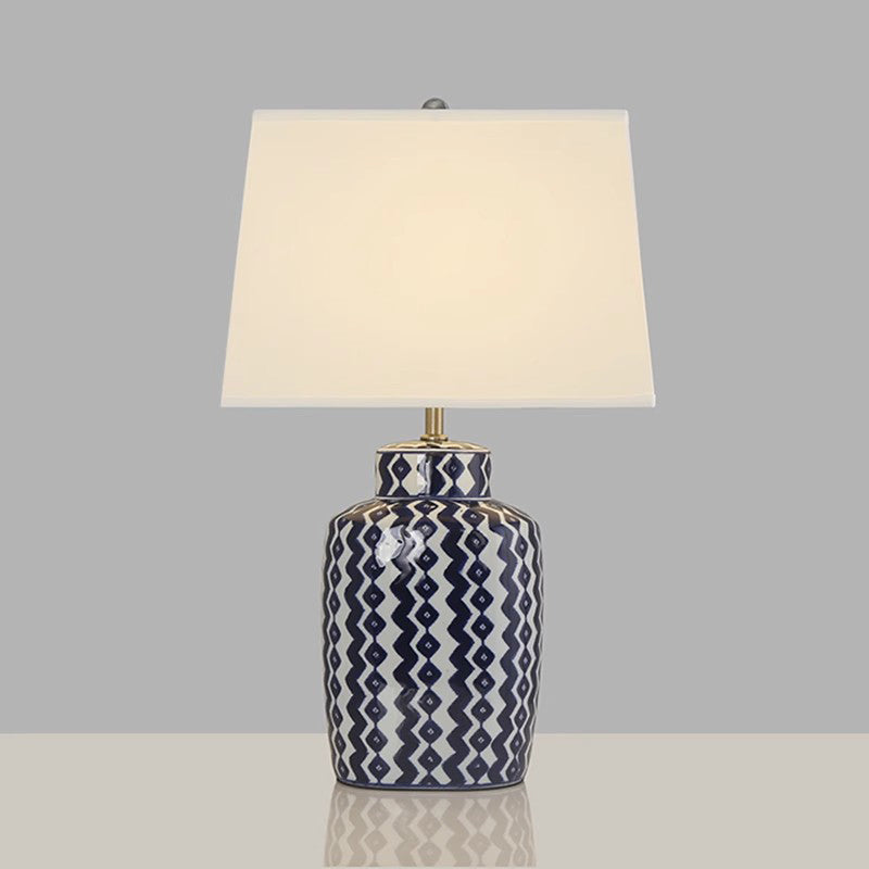 Large Blue And White Lattice Ceramic Table Lamp Foyer Parlor Sofa Luxury Porcelain Desk Light