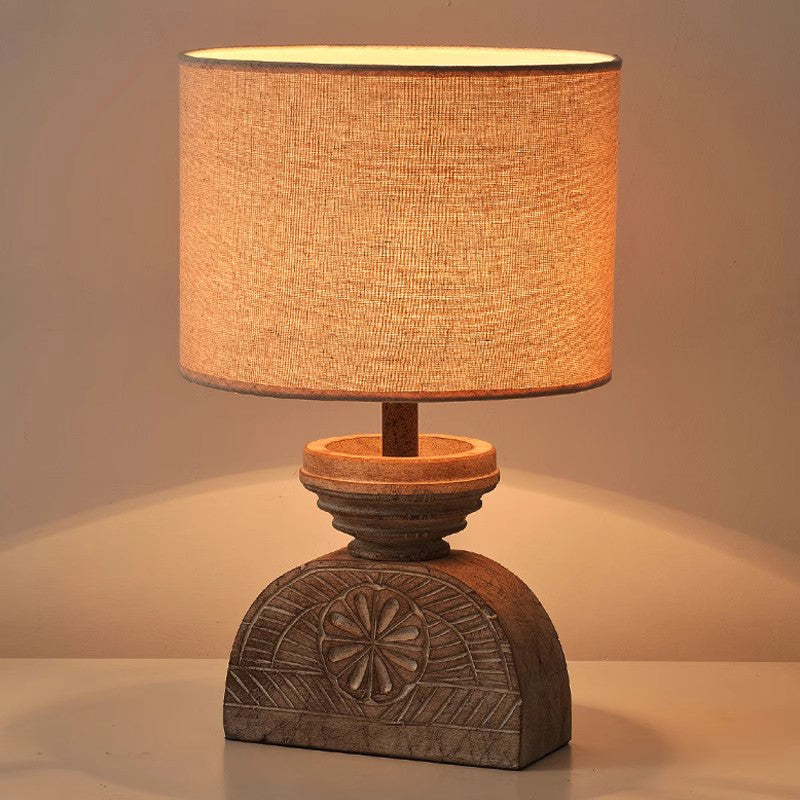 19" Residential Use Minimalist Timber Outlet-powered Bedside Desk Lamp with Down Textile Shade 110V-240V