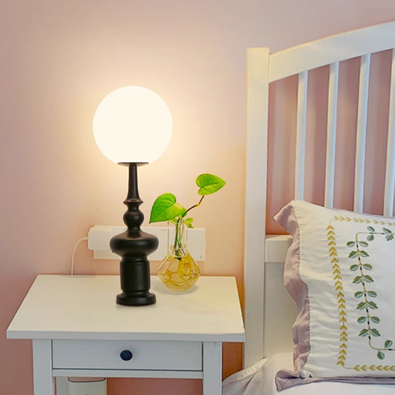 Traditional Black Resin Table Lamp With Acrylic Lampshade