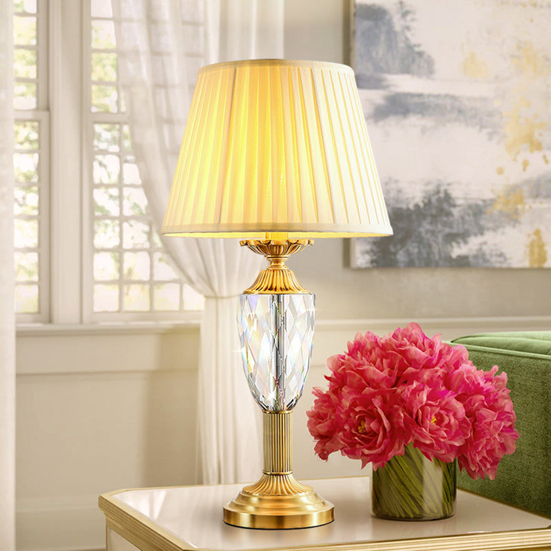 Light Luxury Modern Table Lamp Crystal Brass Body and Fabric Lampshade for Bedroom Living Room
