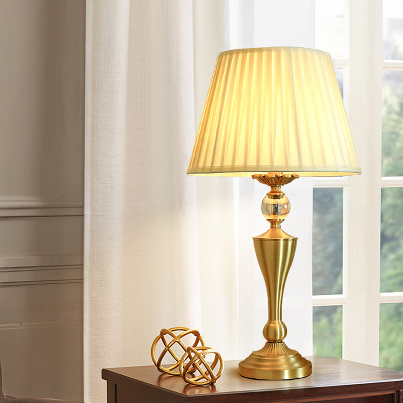 Light Luxury Gold Color Brass Table Lamp Fabric Lampshade Desk Lamp for Bedroom Living Room