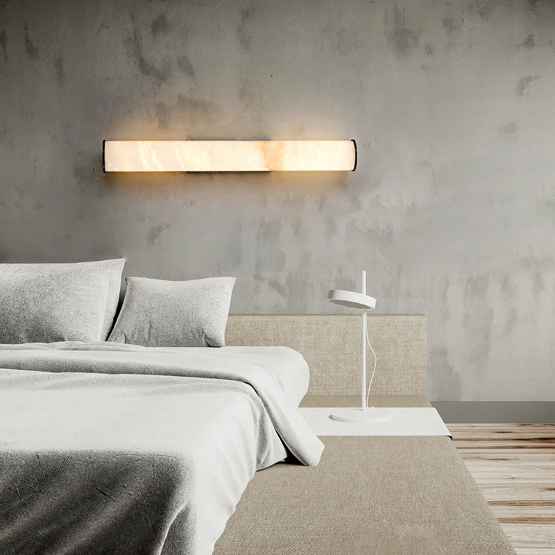 Natural Marble Wall Lamp Copper Cylindrical Stone Brass Sconce For Parlor Bedroom Dining Room Aisle