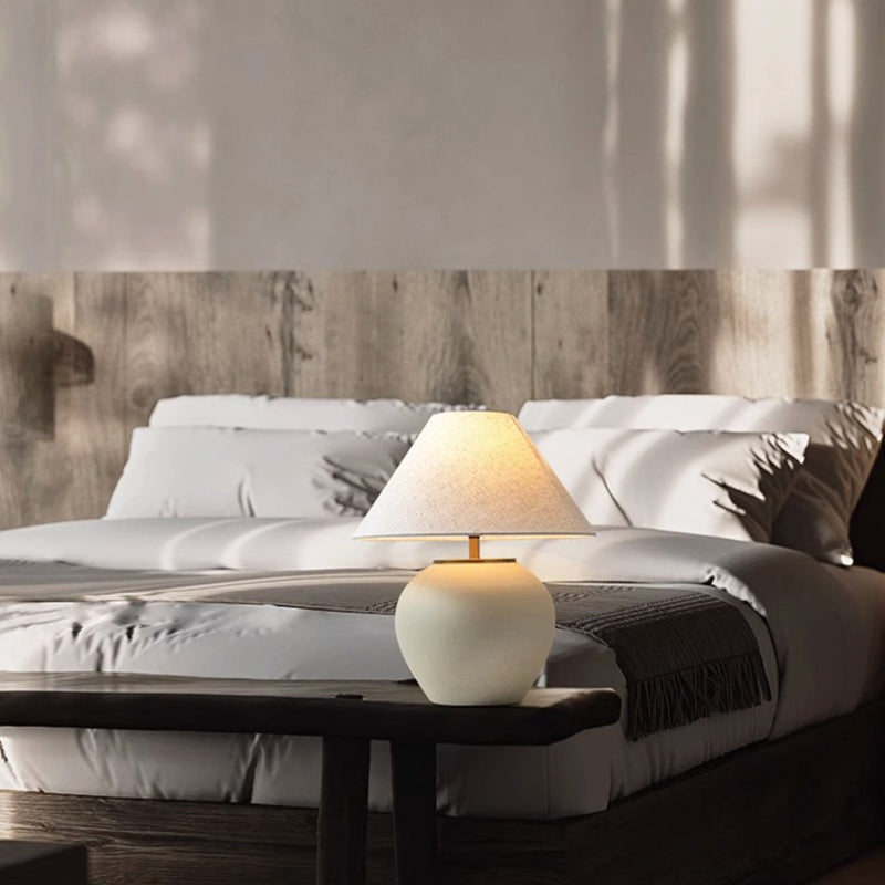 Light Grey Ceramic Cement Pot Table Lamp for Bedroom Living Room Console End Table