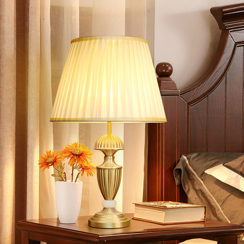 Simple Brass and Jade Table Lamp White Fabric Lampshade for Bedroom Living Room E27 Desk Lamp