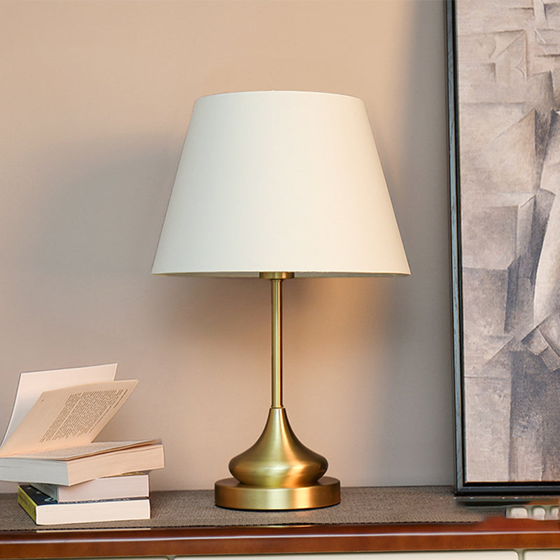 Modern Brass Table Lamp E27 White Fabric Lampshade Desk Lamp for Bedroom Night Light