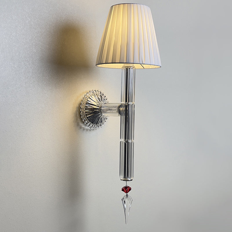 Luna Luxury Crystal Wall Lamp With Beige Fabric Lampshade