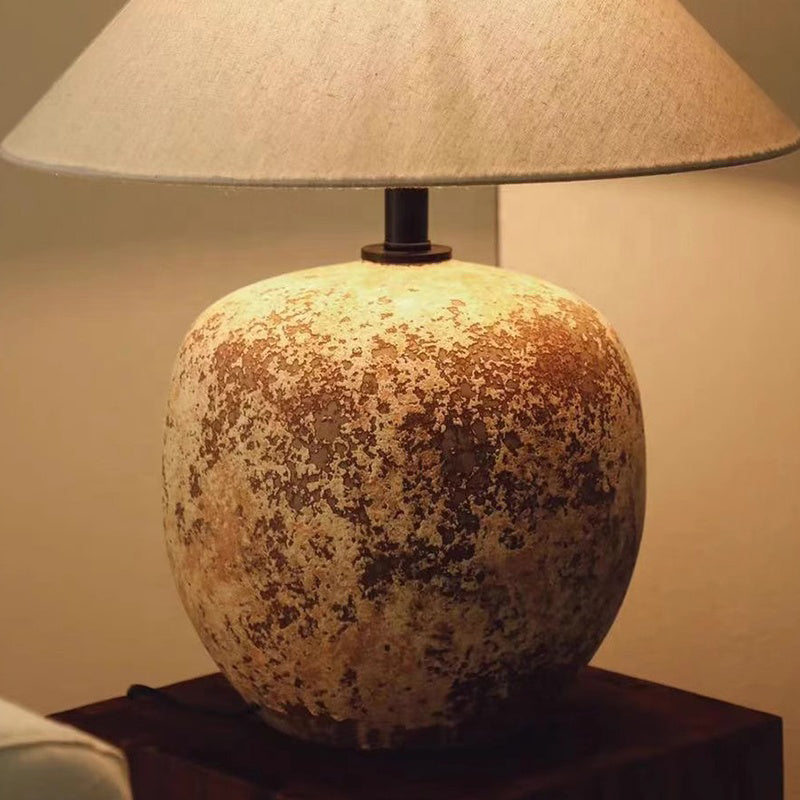 20.5'' Wabi Sabi Ceramic Table Light Geometric Shape Farmhouse Lamp Cone Fabric Shade