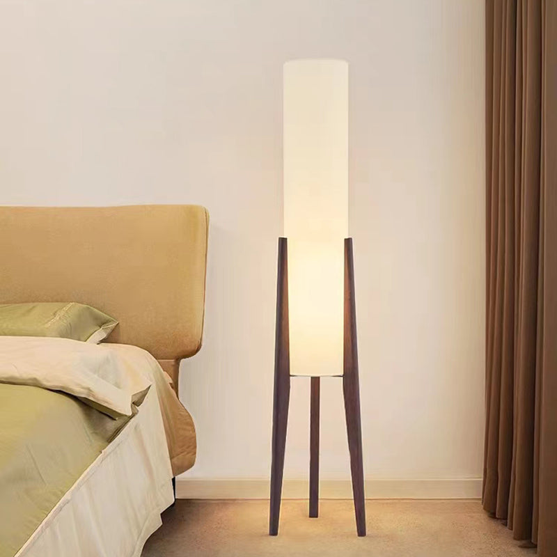 Wabi Sabi Solid Wood Tripod 50" Floor Lamp With White Fabric Lampshade