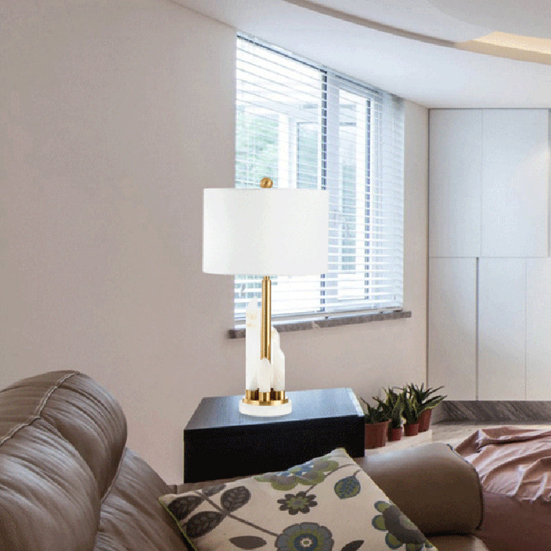 Luxury Irregular Creativity Marble Table Lamp With Fabric Lampshade