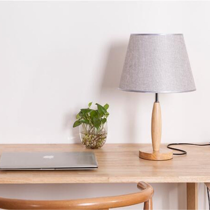 Wooden Silver Table Lamp with Linen Shade Vintage Style Lampshade Lampshade Lamps